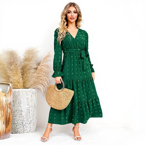 Abito donna casual a pois scollo V maniche lunghe svizzero