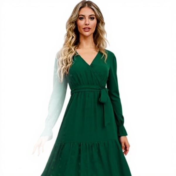 Abito donna casual a pois scollo V maniche lunghe svizzero