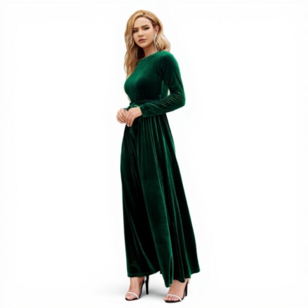 Abito velluto donna linea A maniche lunghe elegante feste