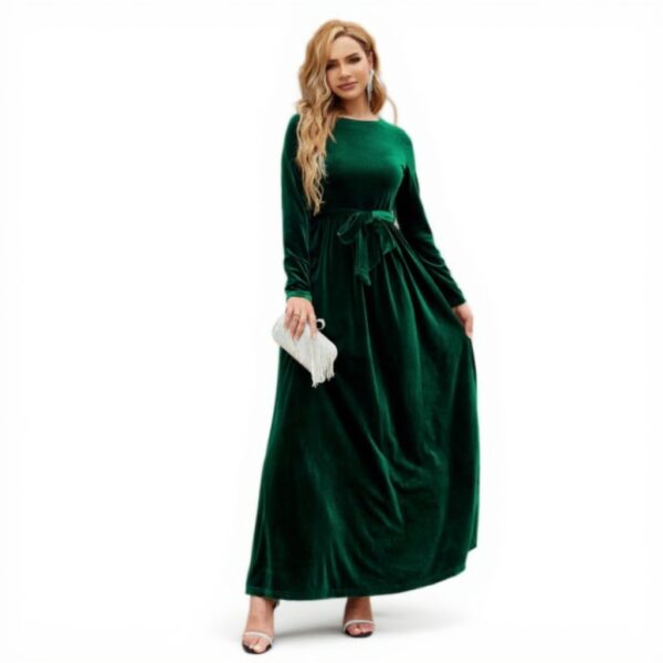 Abito velluto donna linea A maniche lunghe elegante feste