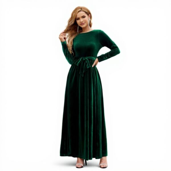 Abito velluto donna linea A maniche lunghe elegante feste