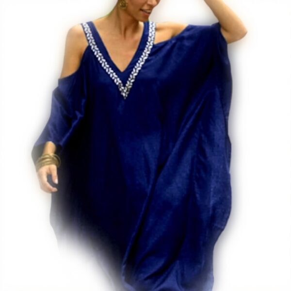 Copricostume Donna Caftano Boho Chic Maxi Dress Blu Chiaro