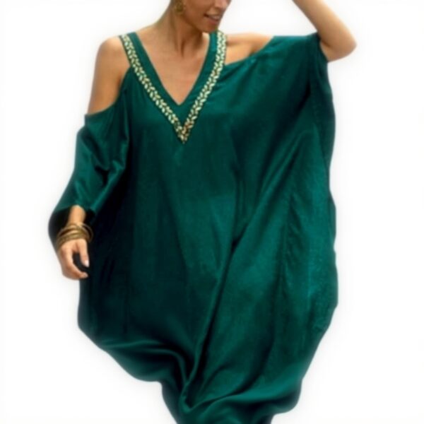 Copricostume Donna Caftano Boho Chic Maxi Dress Blu Chiaro