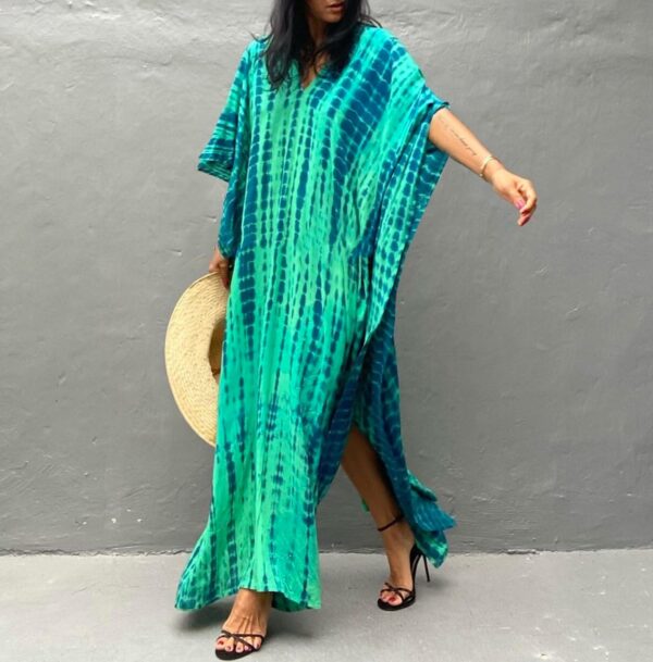 Copricostume Donna Caftano Vestito Mare Verde Boho Chic-2