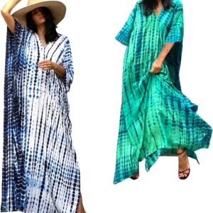 Copricostume Donna Caftano Vestito Mare Verde Boho Chic-0