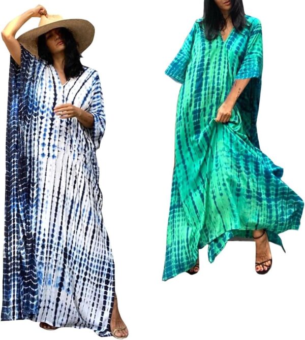 Copricostume Donna Caftano Vestito Mare Verde Boho Chic-0