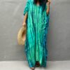 Copricostume Donna Caftano Vestito Mare Verde Boho Chic-4