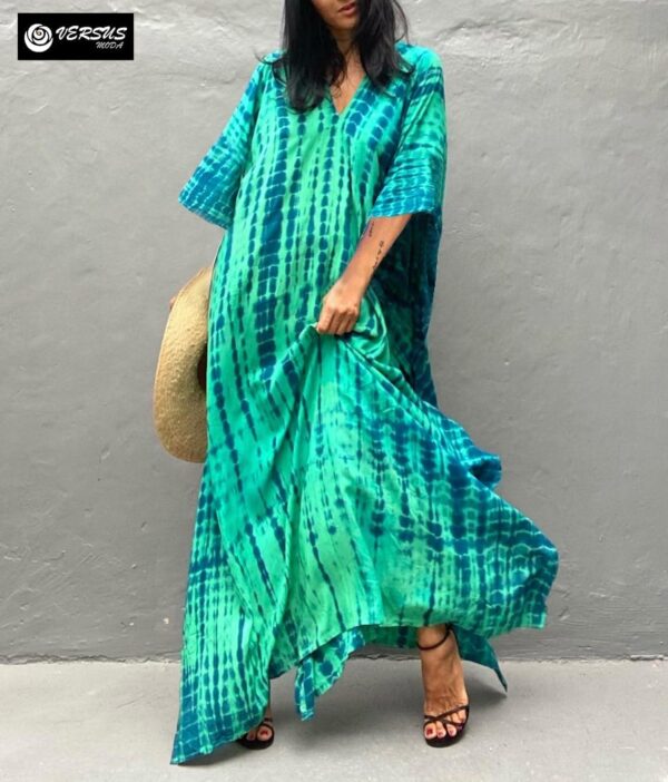 Copricostume Donna Caftano Vestito Mare Verde Boho Chic-5