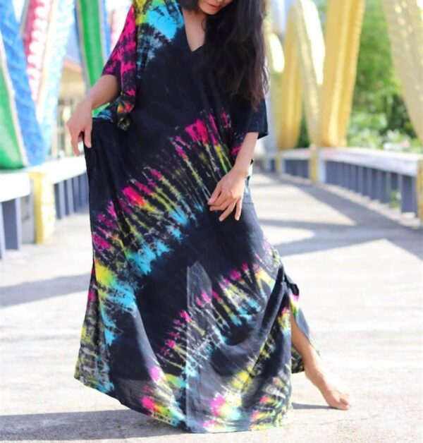 Copricostume Donna Caftano Vestito Mare Boho Chic Nero-2