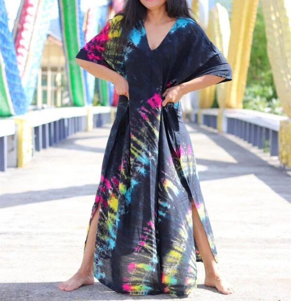 Copricostume Donna Caftano Vestito Mare Boho Chic Nero-5