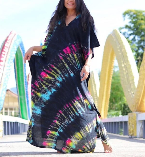 Copricostume Donna Caftano Vestito Mare Boho Chic Nero-1