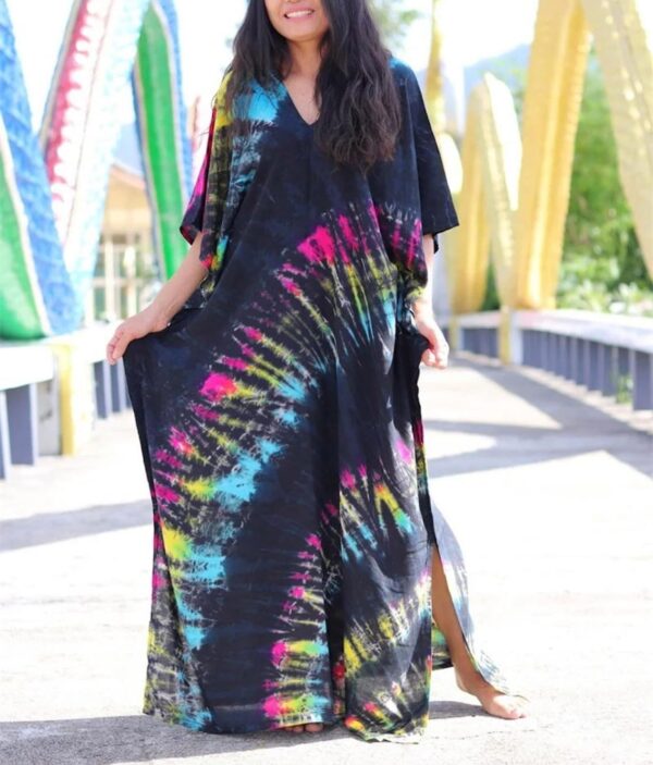 Copricostume Donna Caftano Vestito Mare Boho Chic Nero-4