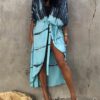 Copricostume Donna Caftano Vestito Mare Boho Chic Azzurro-3