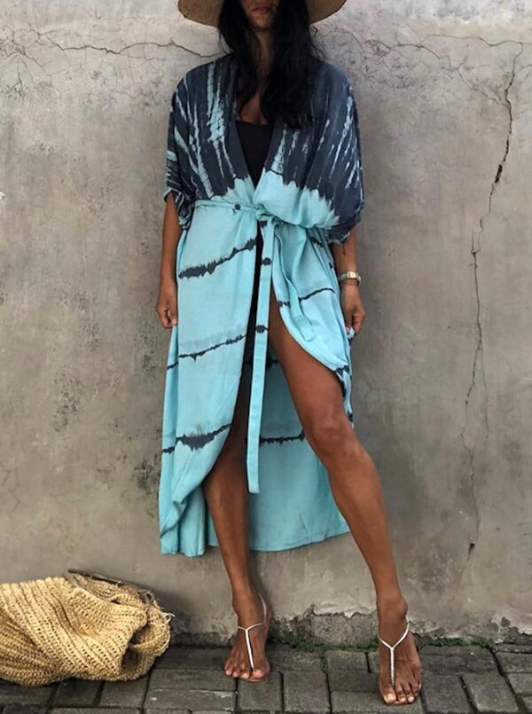 Copricostume Donna Caftano Vestito Mare Boho Chic Azzurro-3