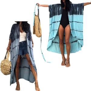 Copricostume Donna Caftano Vestito Mare Boho Chic Azzurro-0