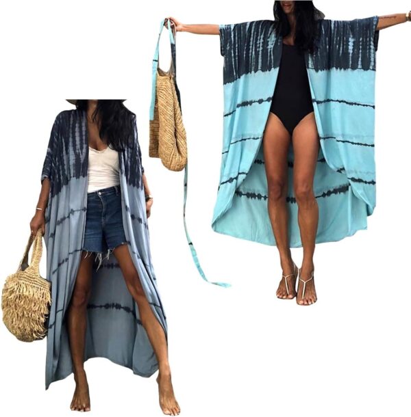 Copricostume Donna Caftano Vestito Mare Boho Chic Azzurro-0