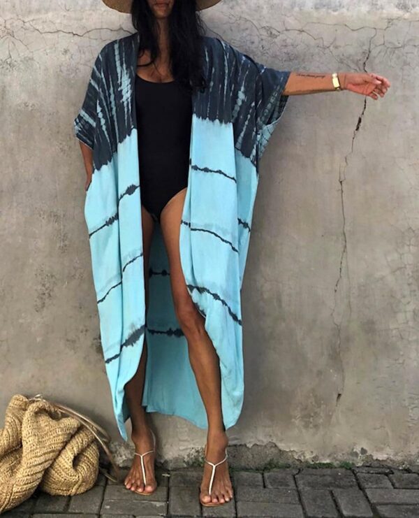 Copricostume Donna Caftano Vestito Mare Boho Chic Azzurro-2