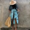 Copricostume Donna Caftano Vestito Mare Boho Chic Azzurro-4