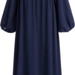 IMEKIS Abito musulmano donna Jilbab maniche sbuffo blu mare-0