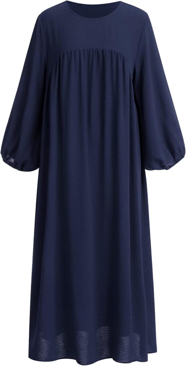 IMEKIS Abito musulmano donna Jilbab maniche sbuffo blu mare-0