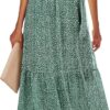 Vestiti Donna Onsoyours Abiti Mare Lunghi Boho Fiori Verde-0