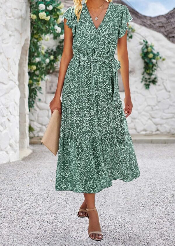 Vestiti Donna Onsoyours Abiti Mare Lunghi Boho Fiori Verde-2