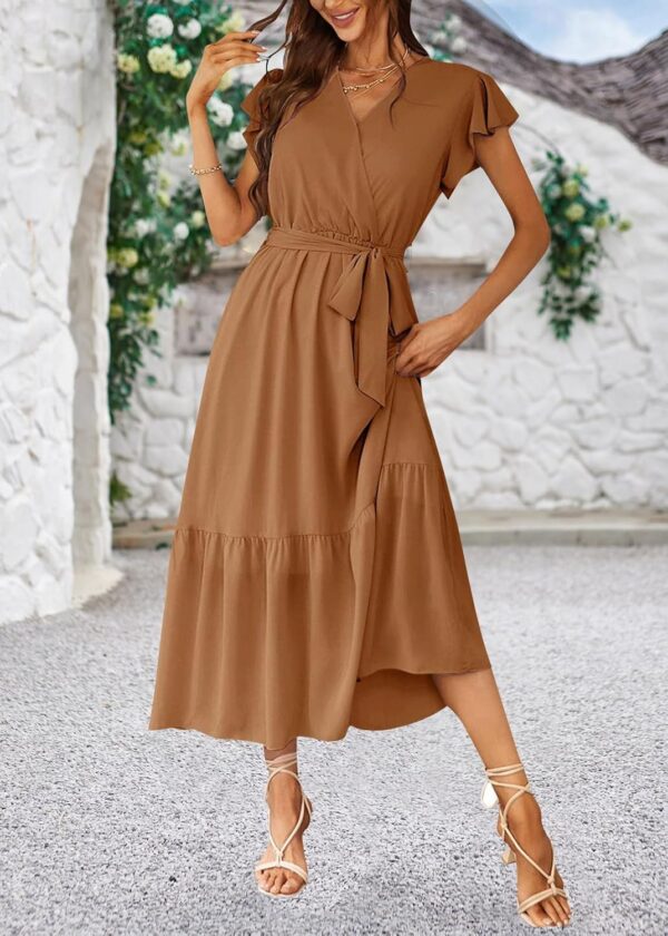 Vestiti Donna Onsoyours Abiti Mare Lunghi Boho Fiori Cachi-2