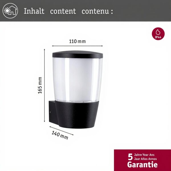 Lampada da parete esterni Paulmann Bako antracite resistente