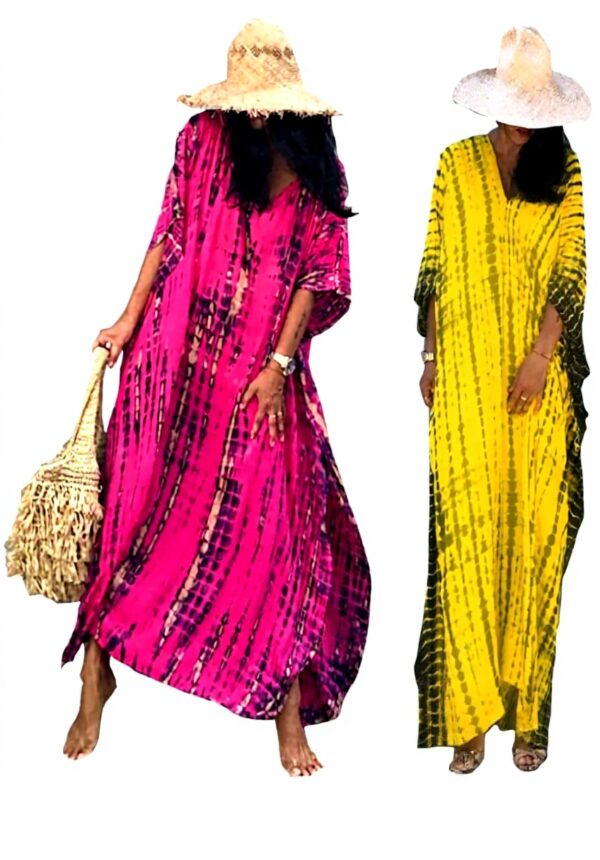 Copricostume Donna Caftano Rosa Giallo Mare Boho Chic